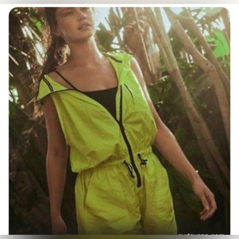 Free People movement neon green hooded romper size small brand new